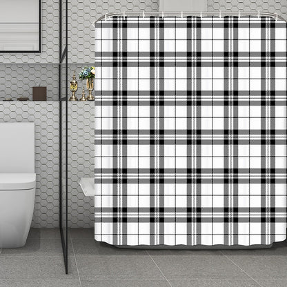 White And Black Tartan Pattern Print Polyester Shower Curtain