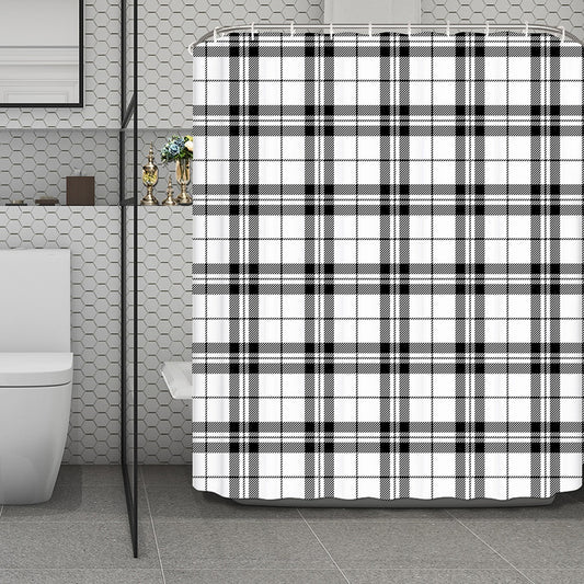 White And Black Tartan Pattern Print Polyester Shower Curtain