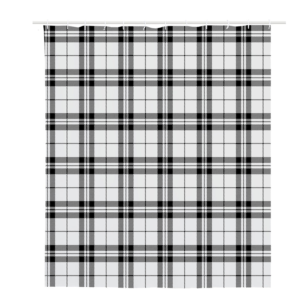 White And Black Tartan Pattern Print Polyester Shower Curtain