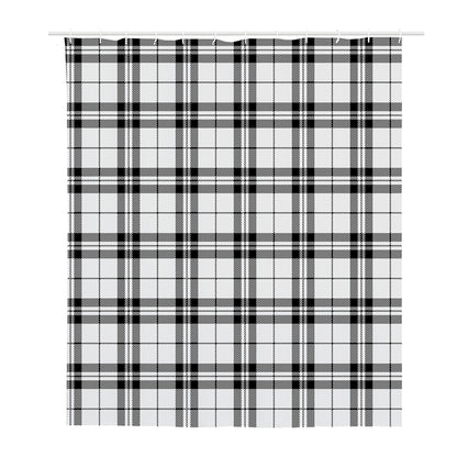 White And Black Tartan Pattern Print Polyester Shower Curtain