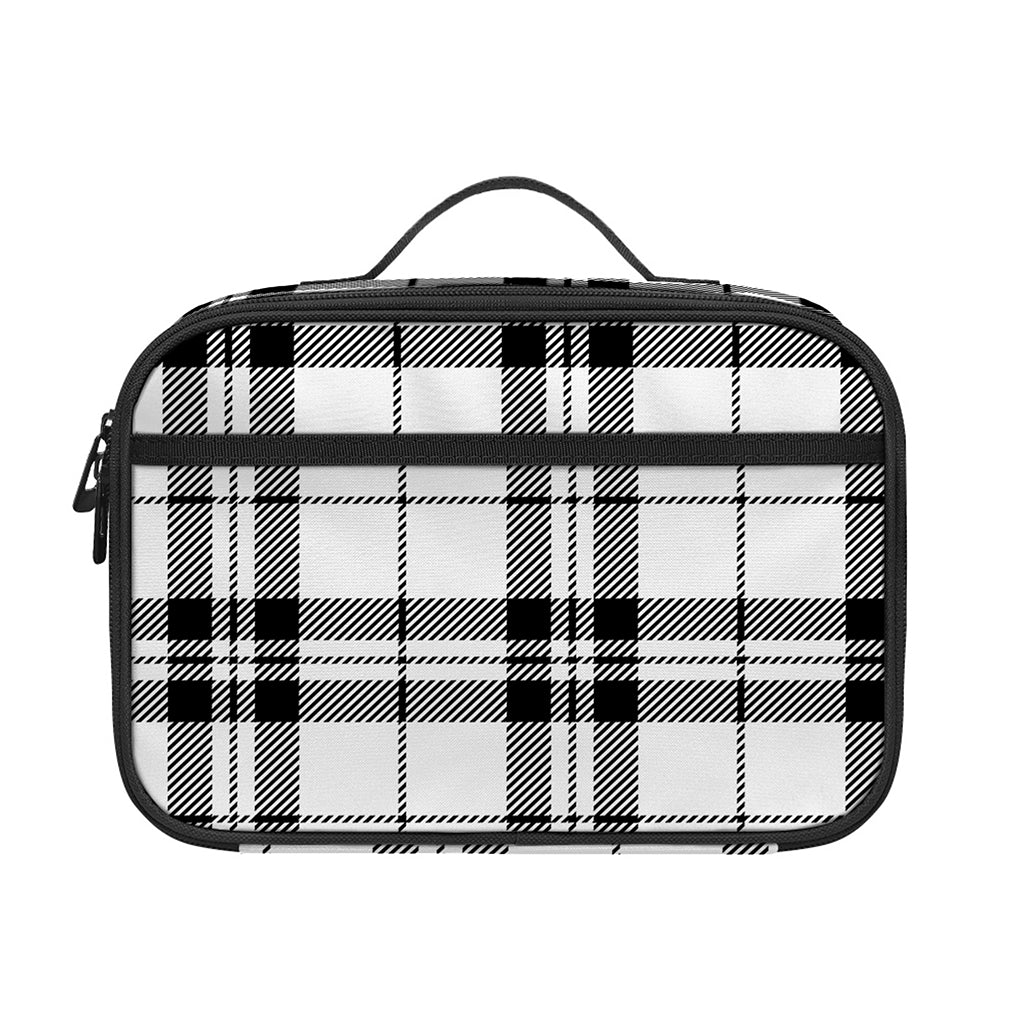 White And Black Tartan Pattern Print Portable Lunch Bag