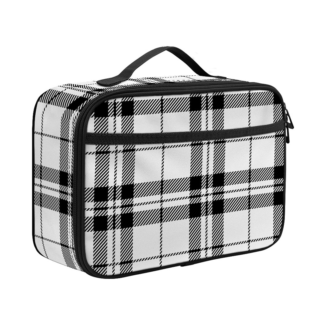 White And Black Tartan Pattern Print Portable Lunch Bag
