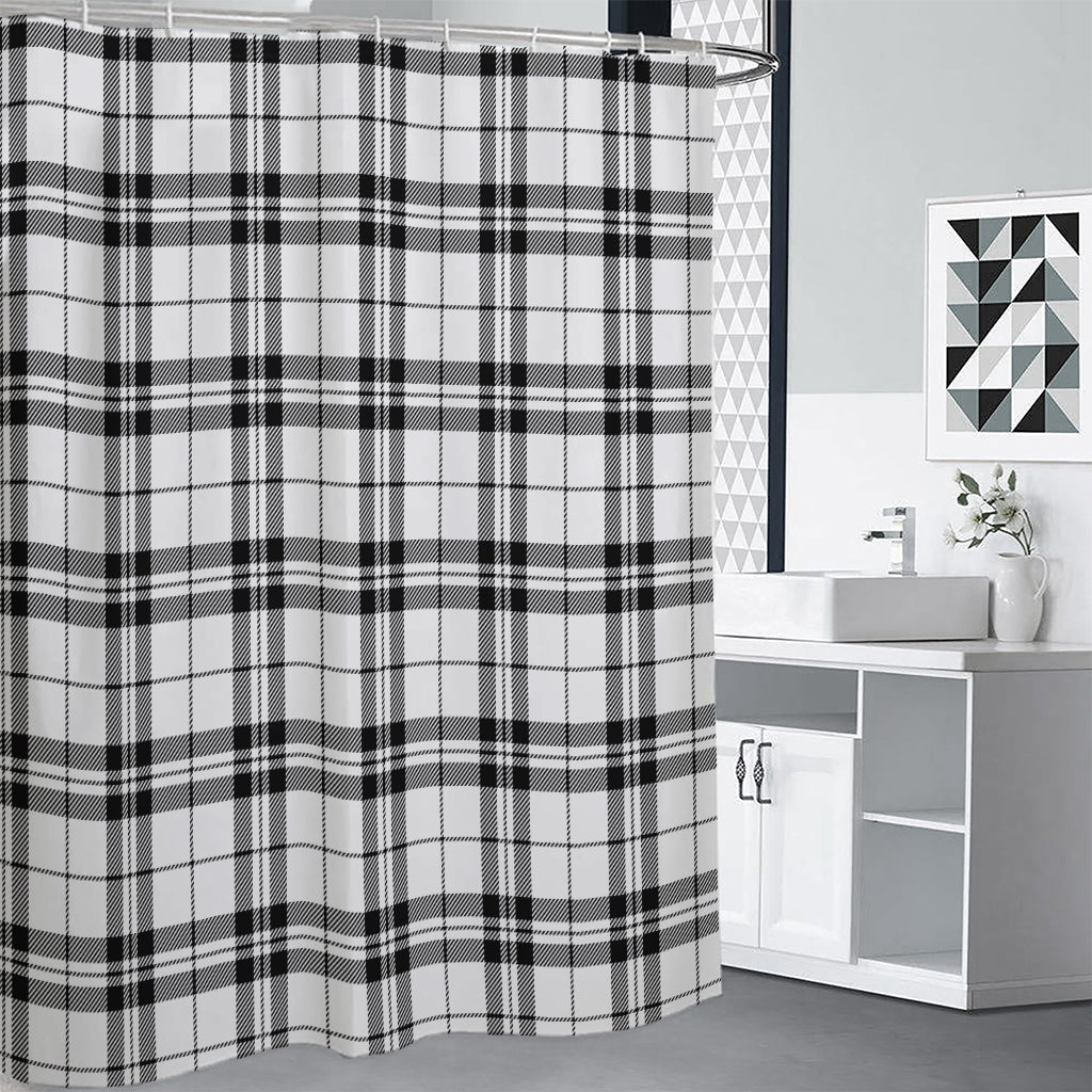 White And Black Tartan Pattern Print Premium Shower Curtain