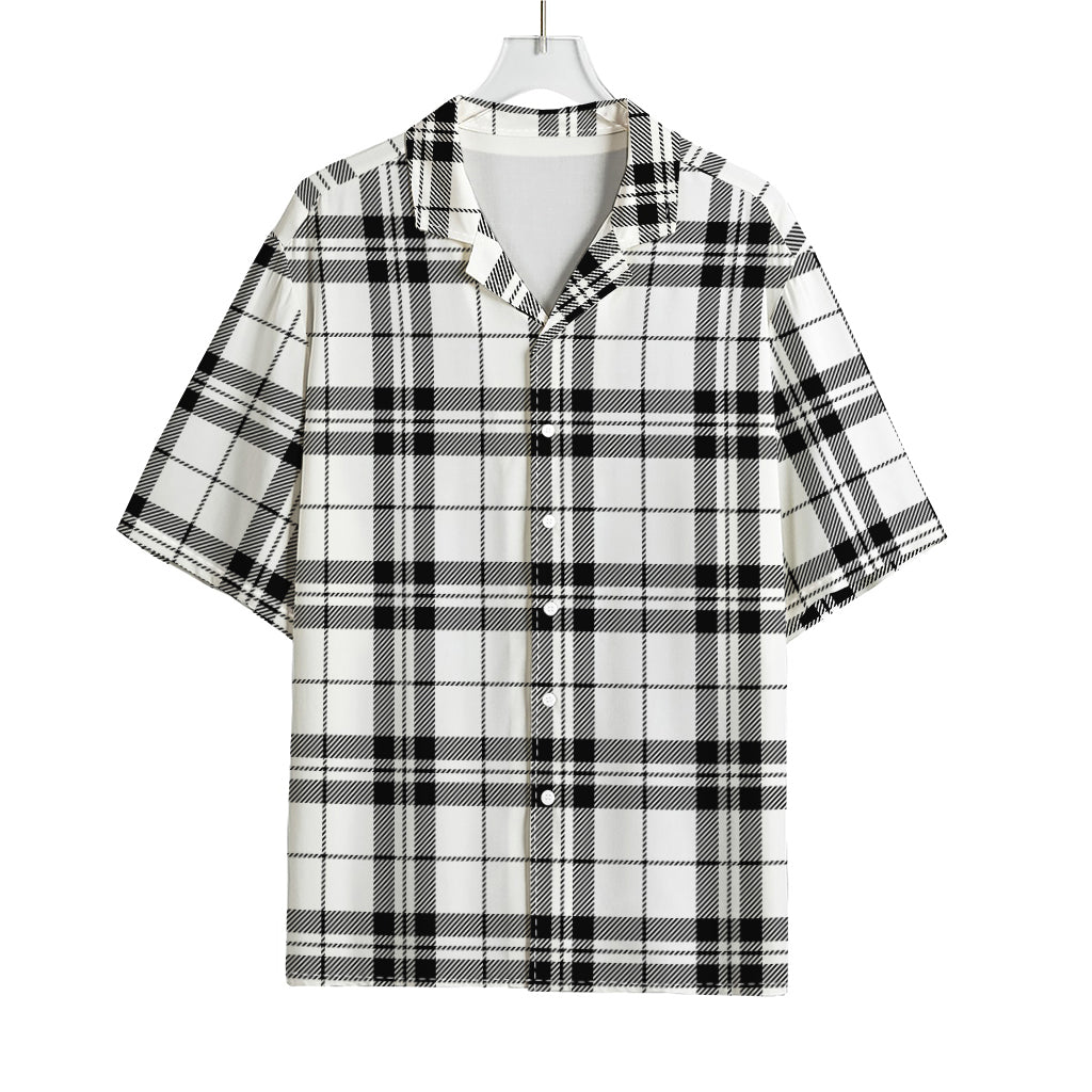 White And Black Tartan Pattern Print Rayon Hawaiian Shirt