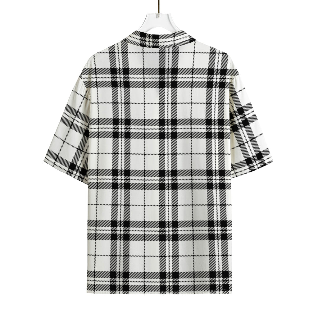 White And Black Tartan Pattern Print Rayon Hawaiian Shirt