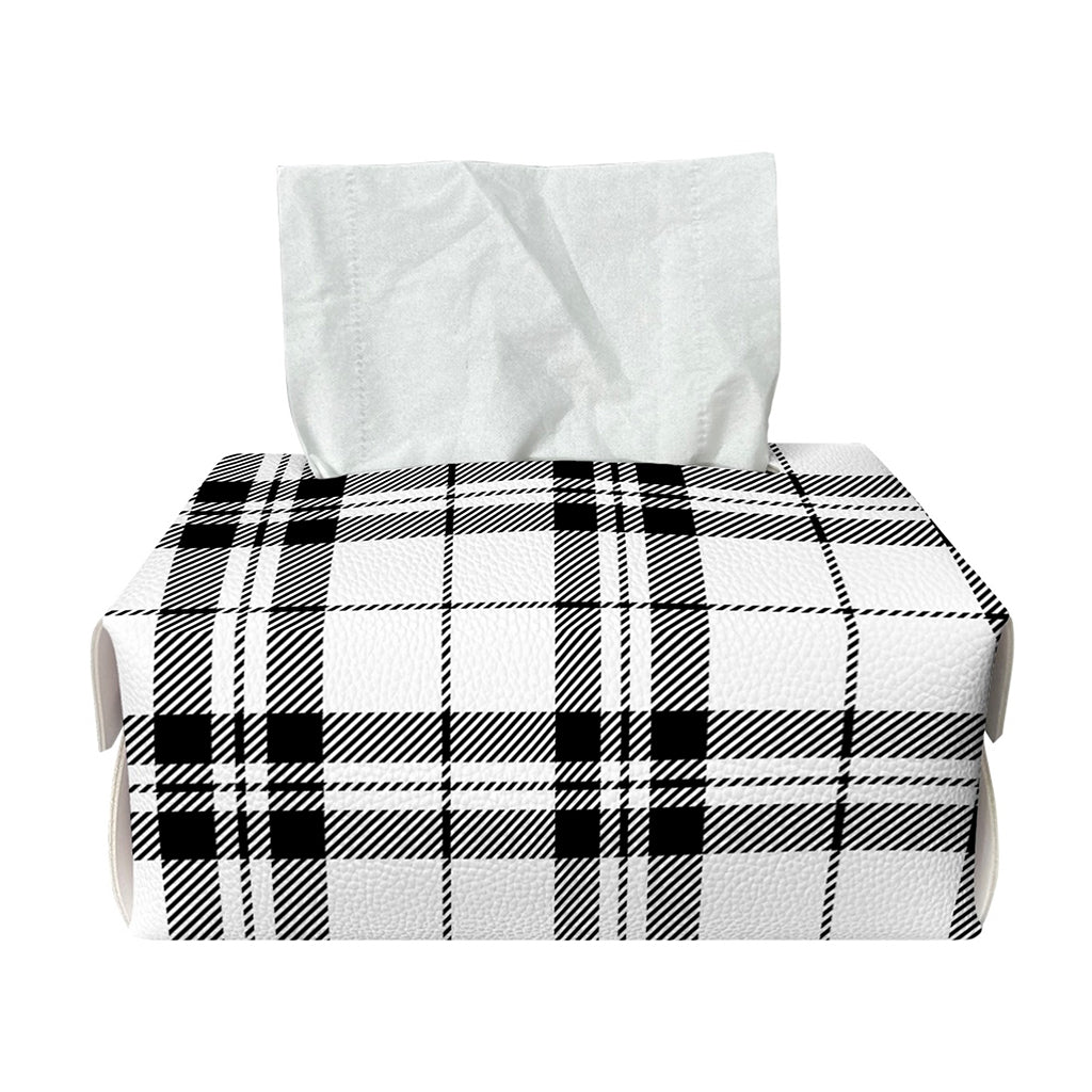 White And Black Tartan Pattern Print Rectangle Tissue Box Cover
