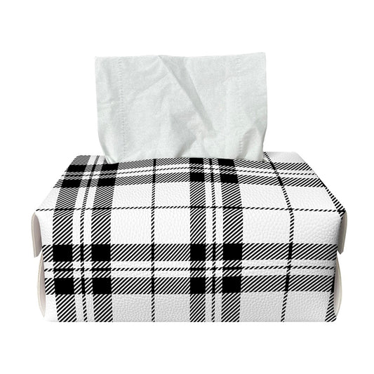 White And Black Tartan Pattern Print Rectangle Tissue Box Cover