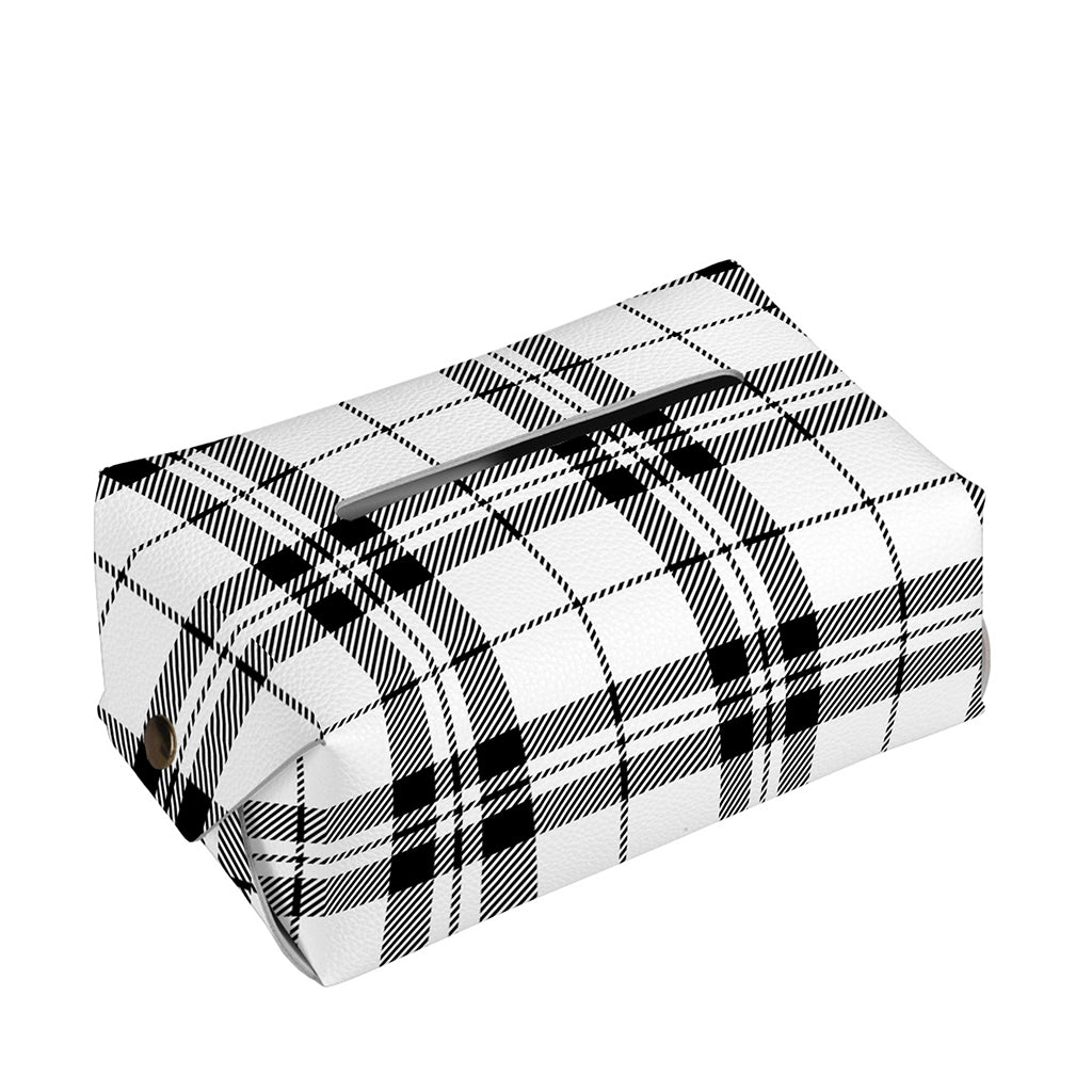 White And Black Tartan Pattern Print Rectangle Tissue Box Cover