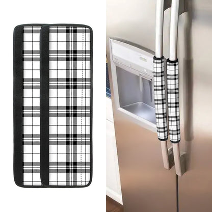 White And Black Tartan Pattern Print Refrigerator Handle Covers