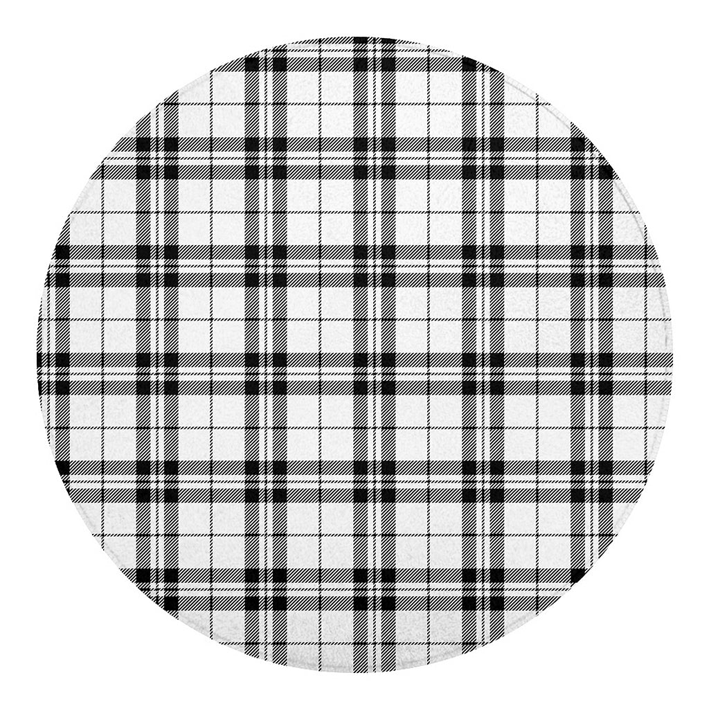 White And Black Tartan Pattern Print Round Blanket