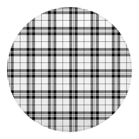 White And Black Tartan Pattern Print Round Blanket
