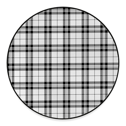 White And Black Tartan Pattern Print Round Floor Mat