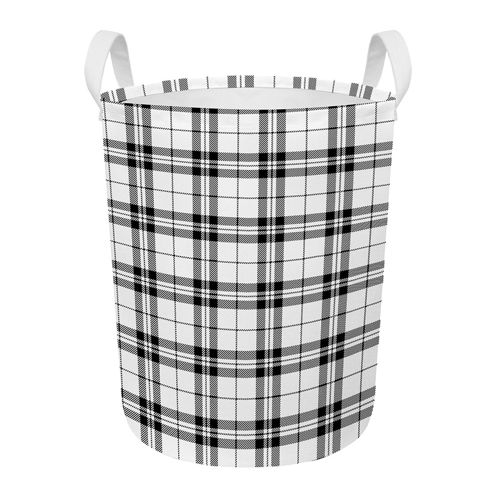 White And Black Tartan Pattern Print Round Laundry Basket