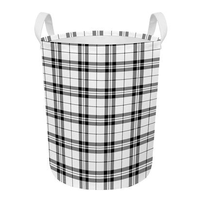 White And Black Tartan Pattern Print Round Laundry Basket