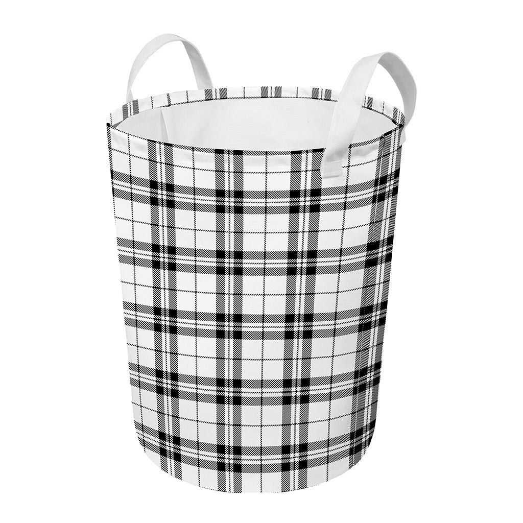 White And Black Tartan Pattern Print Round Laundry Basket