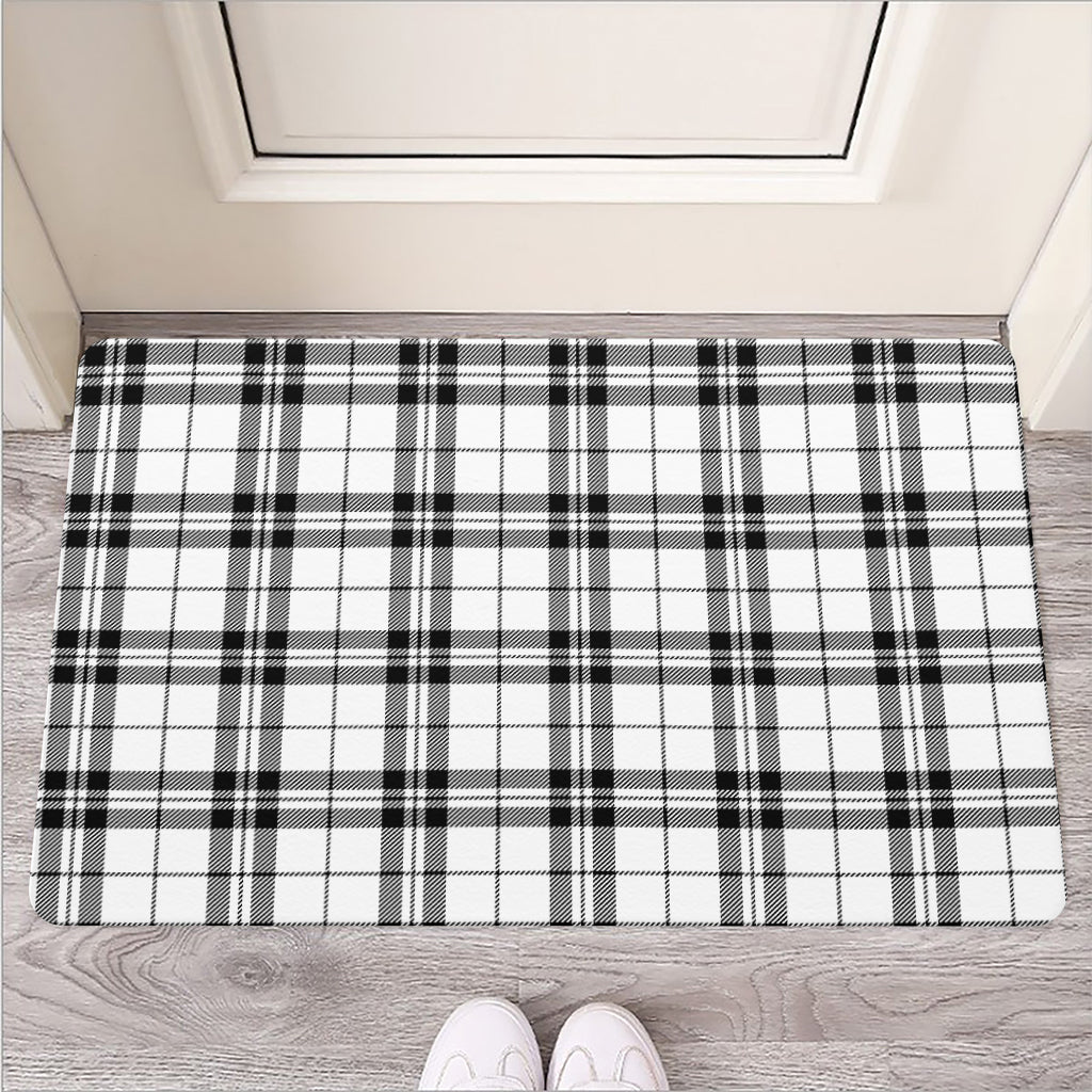 White And Black Tartan Pattern Print Rubber Doormat