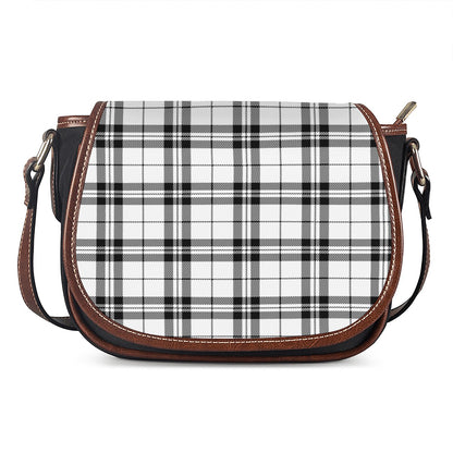 White And Black Tartan Pattern Print Saddle Bag