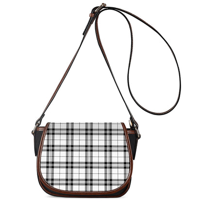 White And Black Tartan Pattern Print Saddle Bag