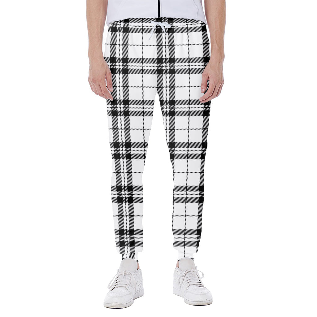 White And Black Tartan Pattern Print Scuba Joggers