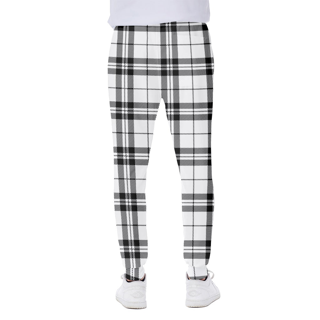 White And Black Tartan Pattern Print Scuba Joggers