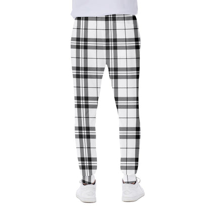 White And Black Tartan Pattern Print Scuba Joggers