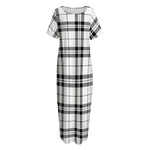 White And Black Tartan Pattern Print Short Sleeve Long Nightdress