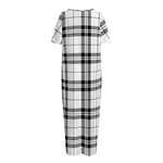 White And Black Tartan Pattern Print Short Sleeve Long Nightdress