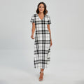 White And Black Tartan Pattern Print Short Sleeve Maxi Dress