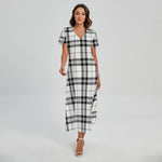 White And Black Tartan Pattern Print Short Sleeve Maxi Dress