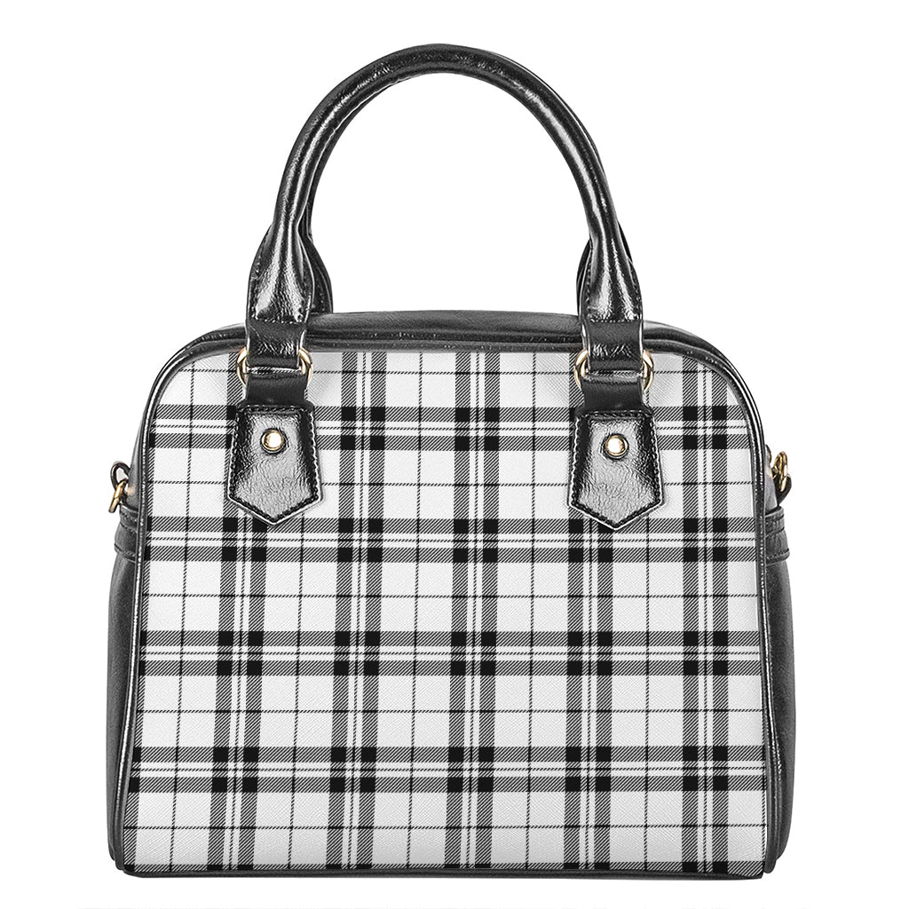 White And Black Tartan Pattern Print Shoulder Handbag