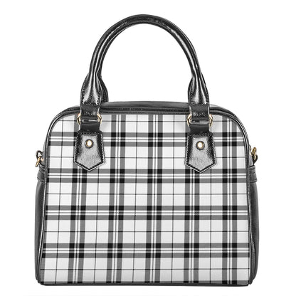 White And Black Tartan Pattern Print Shoulder Handbag