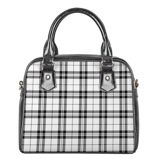 White And Black Tartan Pattern Print Shoulder Handbag