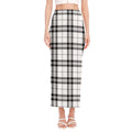 White And Black Tartan Pattern Print Side Slit Maxi Skirt