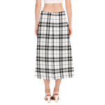 White And Black Tartan Pattern Print Side Slit Midi Skirt
