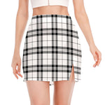 White And Black Tartan Pattern Print Side Slit Mini Skirt