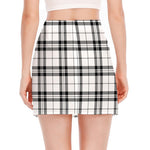 White And Black Tartan Pattern Print Side Slit Mini Skirt