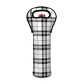 White And Black Tartan Pattern Print Single Neoprene Wine Tote