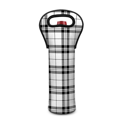 White And Black Tartan Pattern Print Single Neoprene Wine Tote