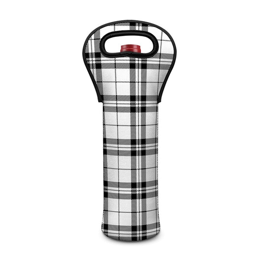 White And Black Tartan Pattern Print Single Neoprene Wine Tote