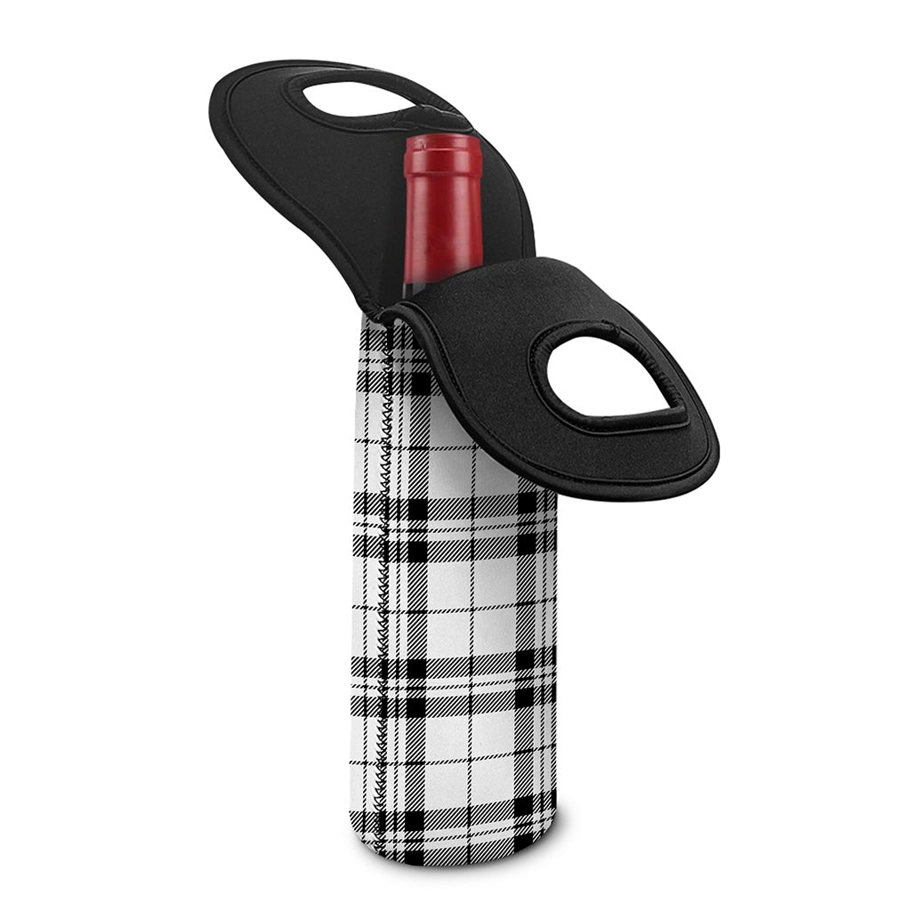 White And Black Tartan Pattern Print Single Neoprene Wine Tote