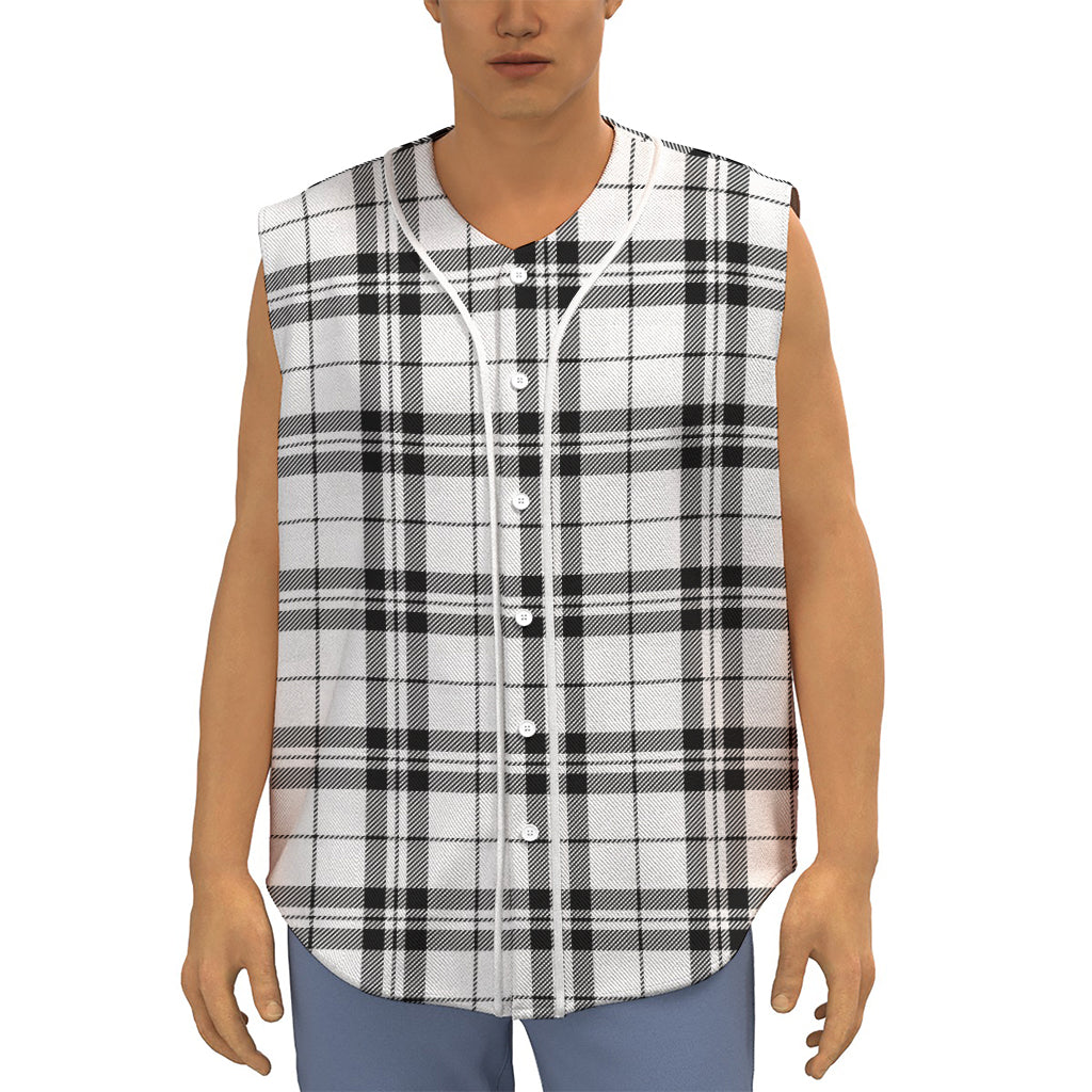 White And Black Tartan Pattern Print Sleeveless Baseball Jersey