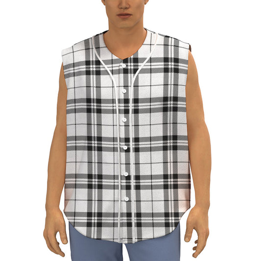 White And Black Tartan Pattern Print Sleeveless Baseball Jersey