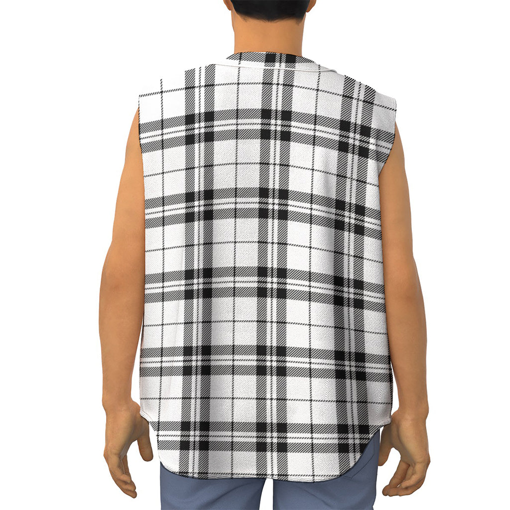 White And Black Tartan Pattern Print Sleeveless Baseball Jersey