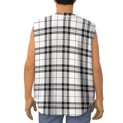 White And Black Tartan Pattern Print Sleeveless Baseball Jersey