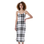 White And Black Tartan Pattern Print Slim Fit Midi Cami Dress