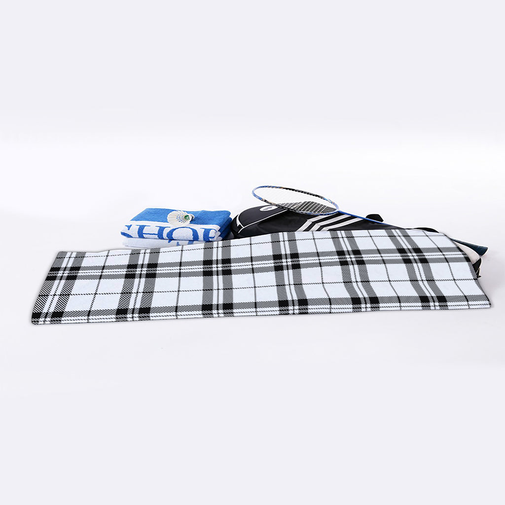 White And Black Tartan Pattern Print Sports Towel