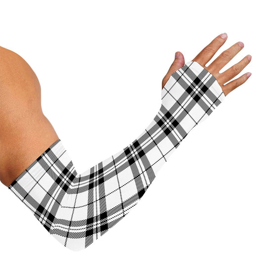 White And Black Tartan Pattern Print Sun Protection Arm Sleeves