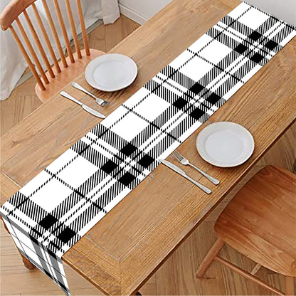 White And Black Tartan Pattern Print Table Runner