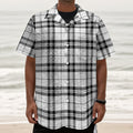 White And Black Tartan Pattern Print Textured Short Sleeve Shirt