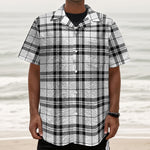 White And Black Tartan Pattern Print Textured Short Sleeve Shirt